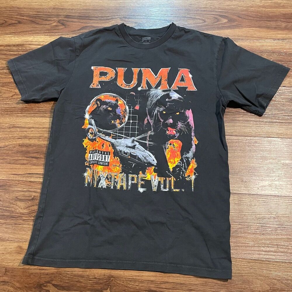 Puma Classic Album T Shirt Graphic Crew Neck Short Sleeve Black Men's Size Small